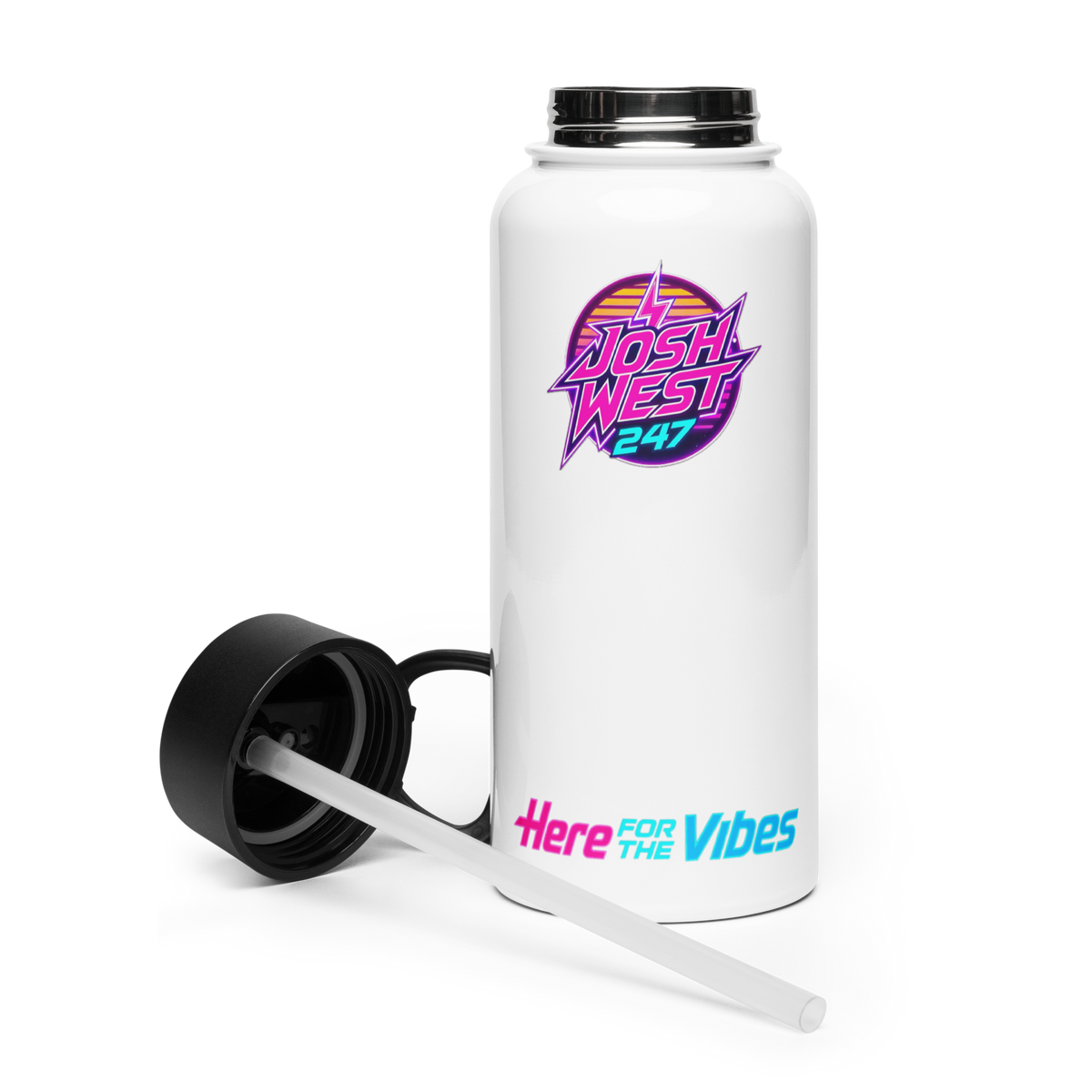 JoshWest247 Stainless Steel Water Bottle - "Here For The Vibes"