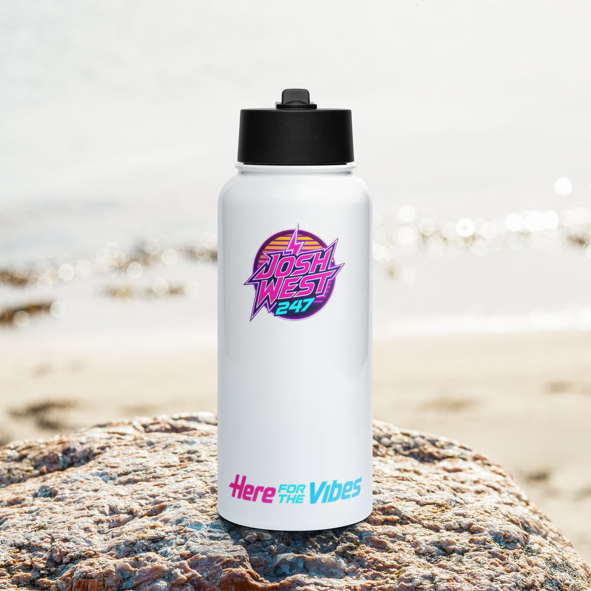 JoshWest247 Stainless Steel Water Bottle - "Here For The Vibes"